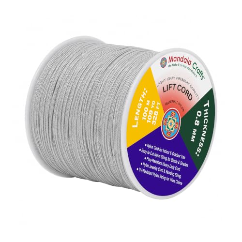 Mandala Crafts 0.8mm Light Gray Blind Strings Lift Shade Cord, 109 Yards