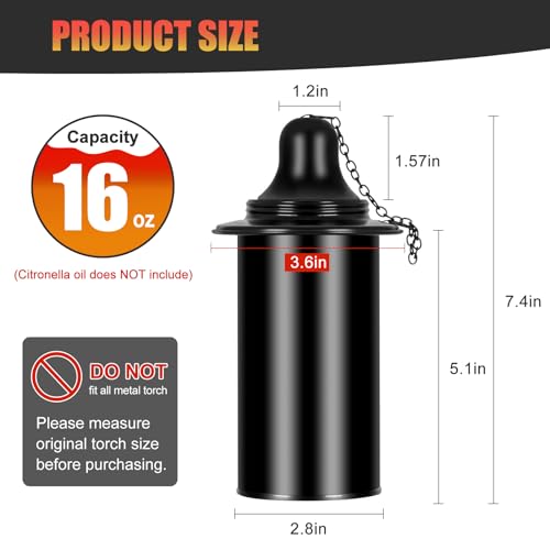 Zhulerzil Torch Replacement Canisters (16 oz). Torch Refillable Canisters Bamboo Torch Fuel Can, Citronella Tabletop Torches Canister Outdoor for Patio Garden Decor, Black