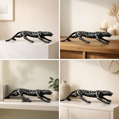 Image of ARMONIA Luxury Black Panther Statue Showpiece for Home Decor 42 cm | Dotted Leopard Figurine with Metallic Finish |Animal Sculpture for Living Room,Office Table,Shelf Decoration (Black, Polystone)