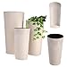 KADAX 3er Set Blumentopf mit Holzspänen, eleganter Übertopf mit herausnehmbarer Einlage, Blumentopfschutz für Büro, Blumenkübel, Topf, Gartenschale (Creme, 3er Set - 19,25,30cm)