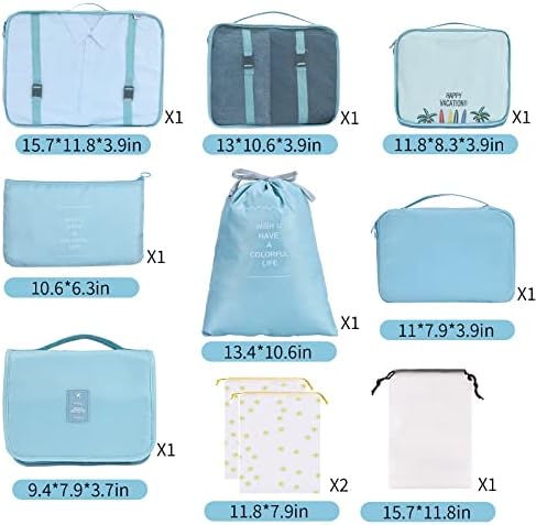 BBLIKE Packing Cubes 10 PCS Travel Organiser Bags for Suitcases Travel Luggage Packing Bags Set Storage Bags for Clothes Makeup Toiletry Shoes Waterproof Compression Pouches for Men Women (blue)