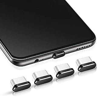 Frienda 4 Pieces Usb C Dust Plug Type-C Anti Dust Cover Compatible with Samsung Galaxy S21/Ultra Redmi Note 10 Pro HUAWEI Mate 30 Port Cap Protector for Most Type-C Smartphones and Tablets (Black)