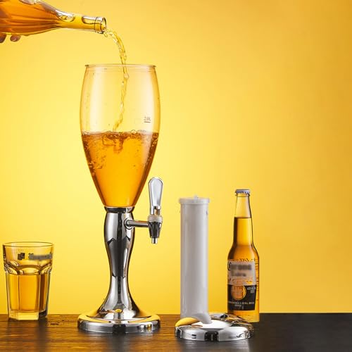 Spillatore Birra da Casa Colonna per Birra Luminosa con Rubinetto, Tubo del Ghiaccio Rimovibile e Scala Graduata, Colonna Mimosa Trasparente da 1,5 L/2 L/3 L/5 L, Dispenser di Bevande per Feste e Part