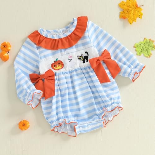 Baby Girl Halloween Outfit Peter Pan Collar Pumpkin Romper Bowknot Onesie Cute Girl Fall Winter Clothes2