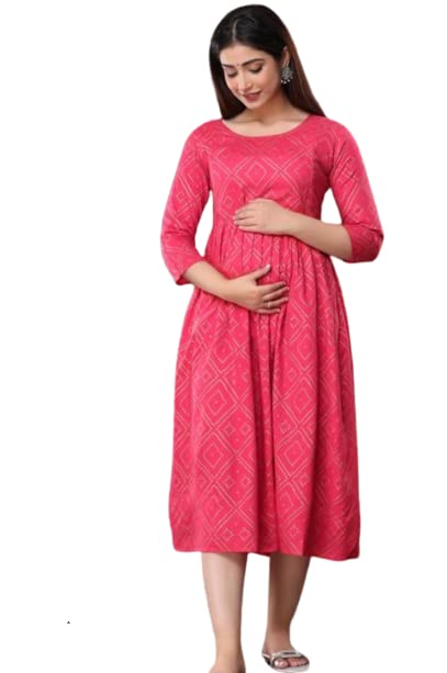 KANHA ENTERPRISES PRESENT Women's Printed Rayon Fabric Meternity Gown for Feeding
