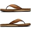 KuaiLu Men's Leather Flip Flops Arch Support Summer Beach Pool Water Thong Sandals Waterproof Rubber Walking Shoes Slip on Orthotic Casual Sport Cushioned Wide Slides Shower Slippers Bright Brown 6 #4