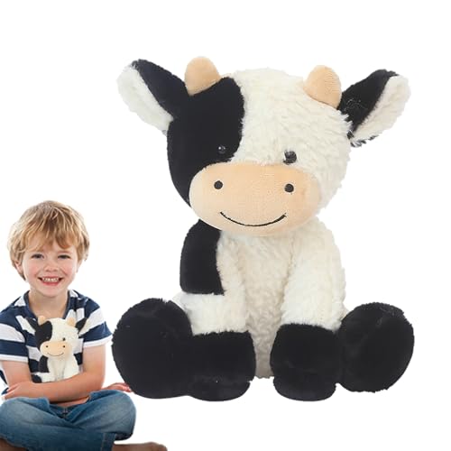 Generisch Peluche de vaca, peluche de vaca, flexible, cojín decorativo suave para abrazar, acompañar, relajarse, muñeco de vaca blanco y negro para cama, sofá, sofá