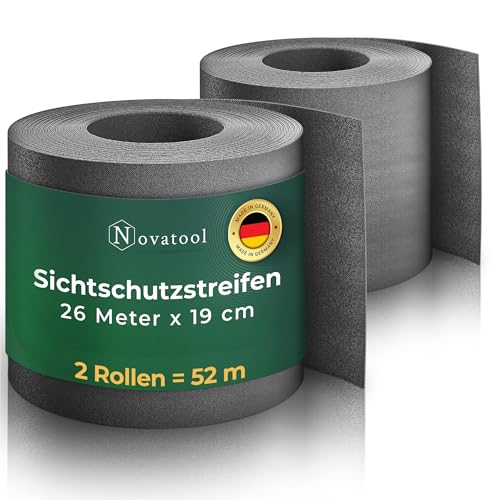 Novatool Premium PP 52m Rollen Nachhaltige Sichtschutzstreifen für Doppelstabmattenzaun Anthrazit für 20 Reihen Stabmattenzaun Sichtschutzstreifen extra stabil UV-Beständigkeit Sichtschutz Garten