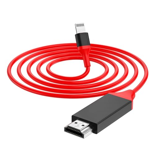 [Apple MFi Certified] Lightning to HDMI Adapter for iPhone,1080P Sync Screen Lightning Digital AV Adapter HDTV Cord Compatible with iPhone/iPad to TV Projector Monitor No Need Power Supply-6.6ft/Red
