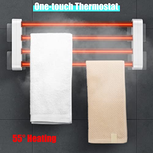 lanmou radiateur seche serviette electrique salle de bain avec thermostat 55℃, porte serviettes chauffant electrique blanc sans perçage auto adhésif, pliable à 90° et minuterie, contrôle tactile