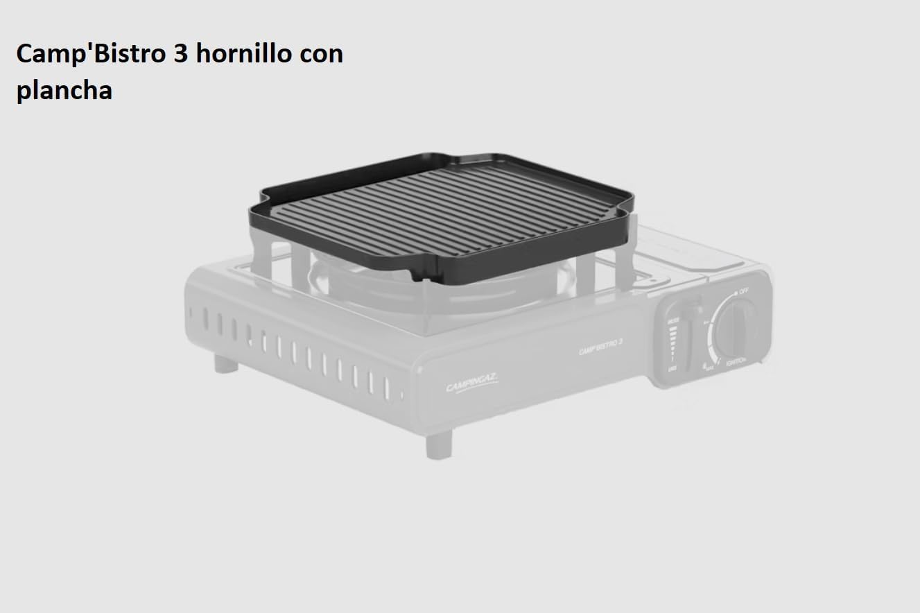 FYSHOP | Pack Camp Bistro 3 Combo Hornillo y Plancha + 4 botes de gas butsir | Hornillo Camping de 1 Quemador | Cocina portátil compacta para Exteriores