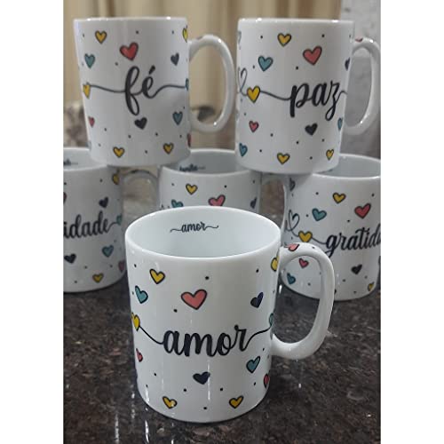 Jogo 6 canecas 300ml Frases Motivacionais - Kit Porcelana