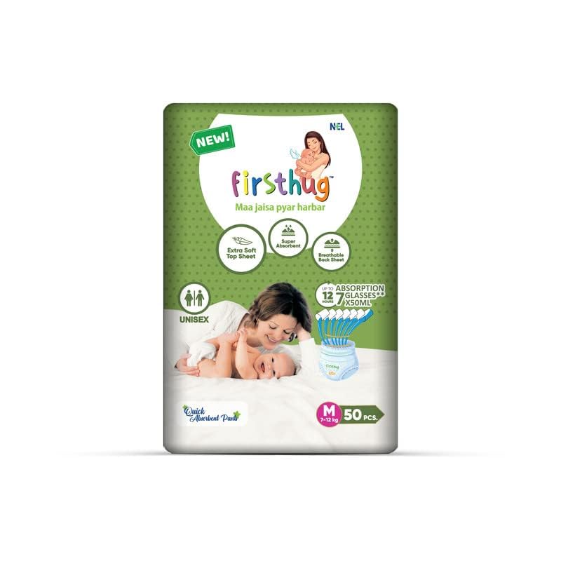 FIRSTHUGQuick Absorbent Pants for Baby All round Protection Pants for Baby, Baby diapers, Super Absorbent 50 Pcs Size M(upto 7 to 12 kg)