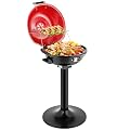 ROVSUN 1600W Red Vertical Electric Grill with Lid, 304 Stainless Steel Grill w/Detachable Pull-out Drip Tray, Double Layer Design, Portable & Removable, for Indoor and Outdoor Use