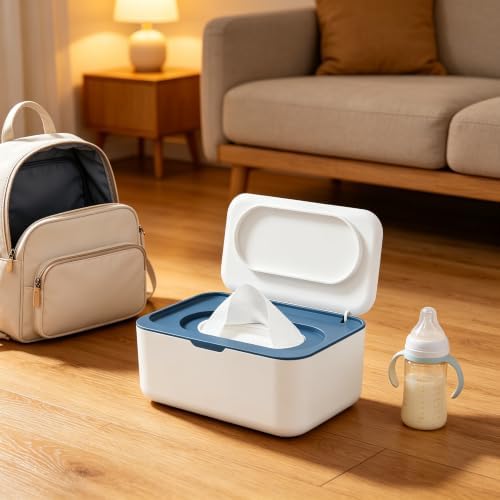 Wipes Dispenser Wipe Holder for & Adult Refillable Wipe Container Keeps Wipes One Handed. Non/Close Wipes Pouch Blue Home Essentials - 4