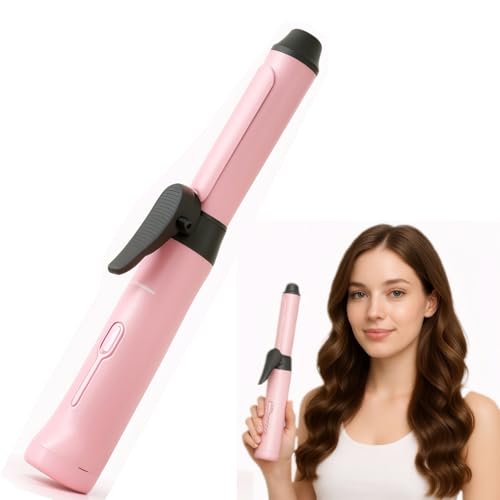 Mini Cordless Curling Wand - Rechargeable Travel Curling Iron with 3 Temperature Levels, Fast Heating & Ceramic Coating Perfect for Short & Medium Hair