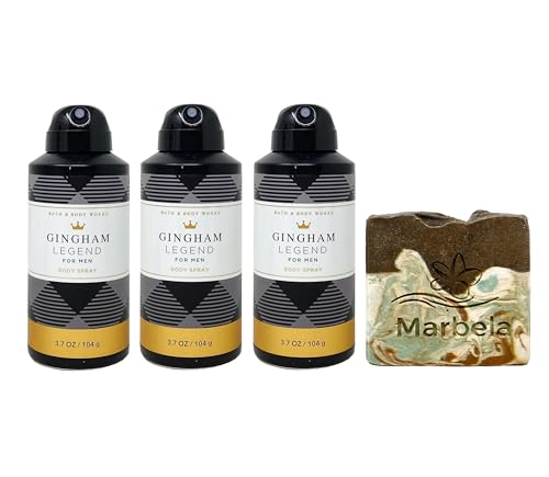 Bath & Body Works Men's Collection Gingham Legend 3 Pack Body Spray Bundle with a Cabin Spice Bar Soap - Full Size