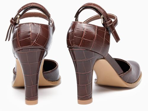 Coutgo Womens Chunky High Heels Closed Pointed Toe Ankle Strap Pumps Vintage D'Orsay Dress Party Shoes, Coffee, Size 8 by Coutgo - Used condition - Image 3