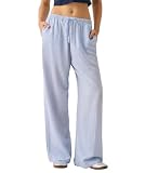 Lordree Women Drawstring Striped Pants High Waist Wide Leg Lounge Pants Casual Relaxed Fit Pajama Bottoms Y2k Streetwear Sky Blue