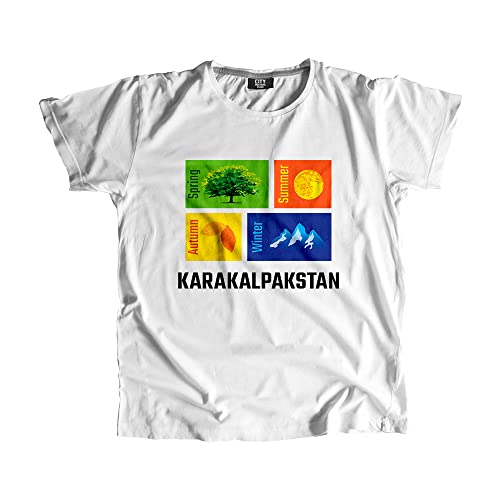 T-shirt Karakalpakstan Seasons blanc unisexe en coton doux pour le quotidien