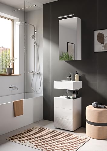 xonox.home - Waschbeckenunterschrank Vira 38x56x34 cm in weiß Hochglanz Tiefziehfront - Unterschrank Waschtischunterschrank Badezimmerunterschrank - praktisch für Gästebäder oder kleine Badezimmer