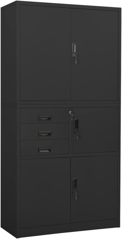 3Drawer Metal Filing Cabinet with Locks for Home Office Tall Storage Cabinet with 3 Door Cabinets for Legal/Letter/A4 Files Anthracite Gray