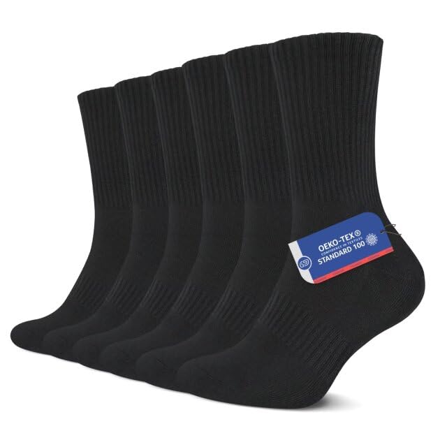 YouShow 6 Paar Socken Herren Damen Classic Sportsocken Schwarz Weiß Crew Tennissocken Cushioned