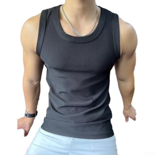 Camiseta sin mangas ajustada para hombre, atlética, sin mangas, para entrenamiento en casa, entrenamiento de fuerza, deportes musculares, camiseta gris L-4XL (negro 3XL)