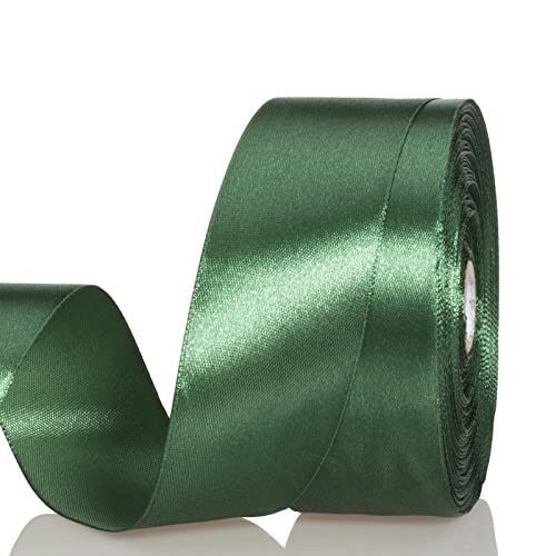 YASEO 1 1/2 Inch Dark Green Solid Satin Ribbon, 50 Yards Craft Fabric Ribbon for Gift Wrapping Floral Bouquets Wedding Party Decoration