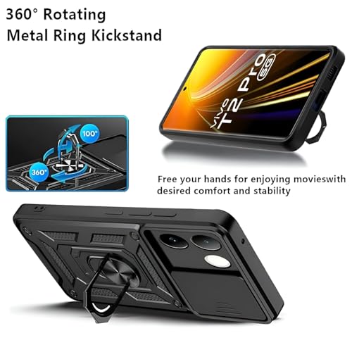 Image of AIBEX Back Cover for Vivo T2 Pro 5G / iQOO Z7 Pro 5G | D10 Tough Armor Case | Sliding Camera Shield | 360 Protection | Kickstand Ring Holder | Military-Grade Shockproof Bumper Case
