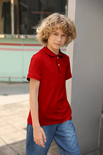 Boys' School Uniform Short Sleeve Polo Shirt, Button Closure, Moisture Wicking Stretch Sport Shirts For Kids And Teens Red #TOP3