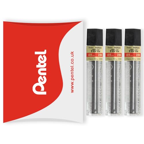 Image of Pentel Super Hi-Polymer Mechanical Refill Leads - for Automatic/Mechanical Pencils - in Pillow Packaging (0.5mm 2B, Pack of 3)