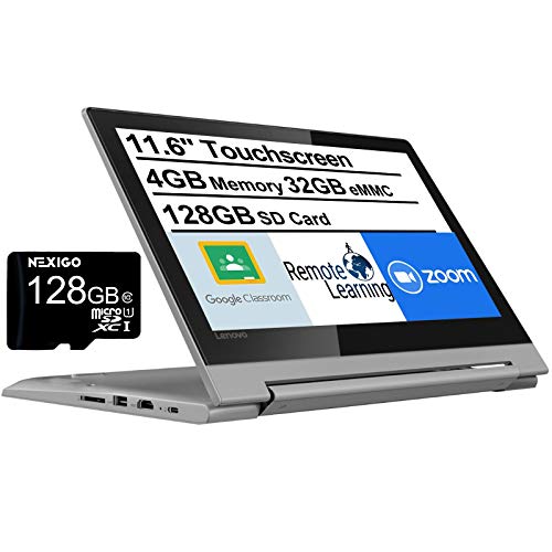 Image of 2022 Lenovo Chromebook Flex 3, 2-in-1 11.6 inch HD Touchscreen for Business and Student Laptop, MediaTek MT8173C CPU, 4GB LPDDR3, 32GB eMMC, PowerVR Graphics, Webcam, Chrome OS, Grey, 128GB USB Card