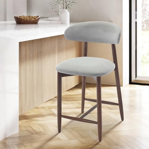 Image of Upholstered Counter Height Bar Stools, Kitchen Island Stools with Back, Modern Counter Stools Chairs with Wood Legs for Kitchen Island Dining Room, Light Grey