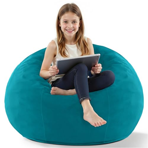 Image of HABUTWAY 2FT Bean Bag Chair, 2' Beanbags Small Bean Bag Chairs with Filling, Teardrop Bean Bag Chair Luxurious Velvet Ultra Soft Fur with Removable Cover (Dark Green)
