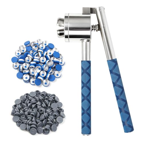 20mm Vial Crimper with 100 Pcs Flip Top Caps and 100 Pcs Self-healing Ports