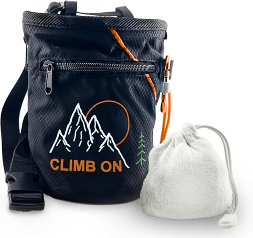 Chalk Bag + Ball for Rock Climbing, Bouldering, Top Rope | Climb On (Chalk Bag (Orange) + Refillable Ball)