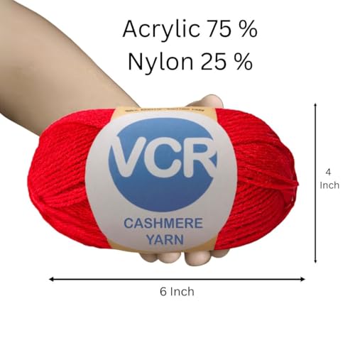 Image of VCR Red Cashmere Knitting Yarn, 100 Grams Hank, 265 Meters Length, Acrylic 75% and Nylon 25%, Soft Crosia Thread for Crochet and Knitting, Suitable for Sweaters, Pullovers and Jackets