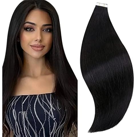 Tape in Hair Extensions Human Hair Off Black Tape in Extensions Remy Black Tape in Human Hair Extensions Black Glue in Hair Extensions Real Hair Straight 22 Inch 50 Gram Cover