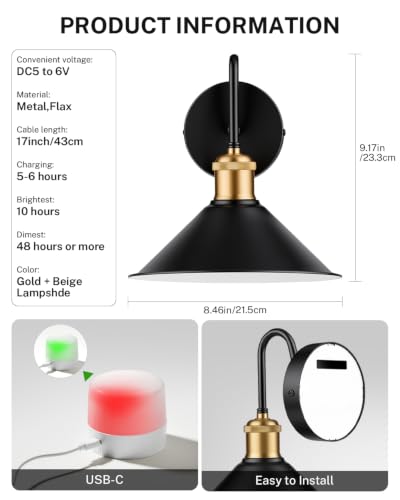 SAIMAND Battery Operated Wall Sconce Set of 2, Wireless Rechargeable Wall Lights with Remote Control, 9 Colors Dimmable LED Lamps, Modern Cordless Sconces for Bedroom Living Room Hallway (9In-Black) — view 6