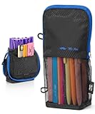Mr. Pen- Standing Pencil Case Pouch, Sit & Lay Mesh-View Design, Black with Blue Zipper, Interior Pocket & 2 Elastic Binder Loops, Cute Pencil Case for Girls and Boys