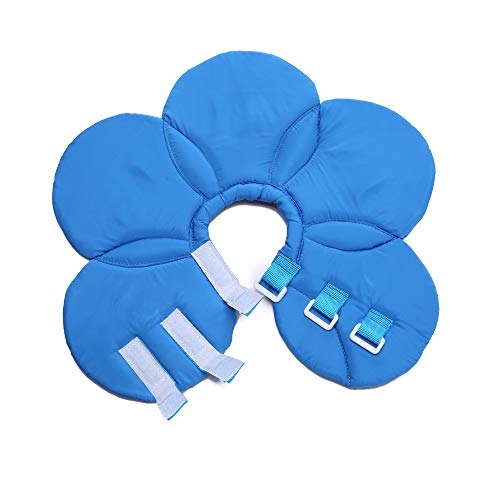 Image of Dog Collar, Pet Cone E-Collar Flower Soft Elizabethan Waterproof Grooming Recovery Protecive Adjustable Collar for Puppy Small Medium Dogs (S Neck:9-11in, Blue)