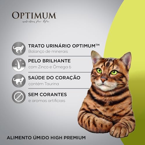 Pack Ração Úmida Optimum Sachê para Gatos Adultos Sabor Carne 85g - 40 unidadaes
