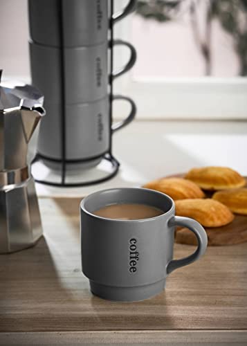 Lauchuh Stackable Coffee Mug Set With Rack - 15 Ounce For Coffee, Tea, Cocoa, Milk, Set Of 4, Father Day Gifts, Grey #TOP5