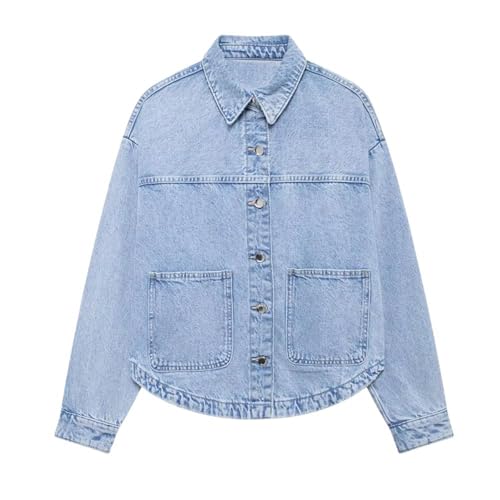 Veste en jean pour femmes bleu manteau patchwork chic avec boucle GUOYUXIAO