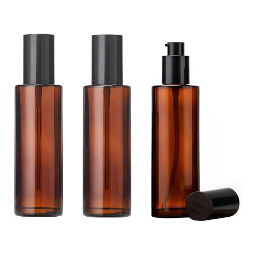 ASTRQLE 3 Stück 60 ml bernsteinfarbene Glas-Pumpflasche – Reisecreme, Lotion, Mini-Seifenspender, Kosmetikflasche, Behälter, Fläschchen, Glas für Shampoo, ätherisches Öl, flüssige Grundierung