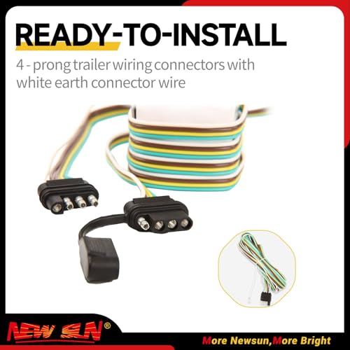 NEWSUN® 2 Sets 29FT 8.8M Extra Long Trailer Wiring Harness Kit, 4 Pin Flat 4 Way 2*25 FT Male Plug +2*4FT Extension Wire with Plug Cap, Waterproof, for Trailer, Rvs, Truck, Pick-up Lighting Assemble