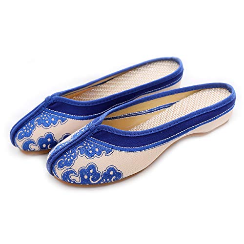 Unpafcxddyig Women's Embroidered Flats Backless Shoes Household Chinese Style Casual