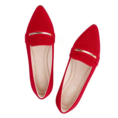 Image of MUSSHOE Loafers for Women Pointed Toe: Dressy Gold Bit Flats, Suede BusinessCasual Slip On Shoes for Office Work,Interview & Teacher