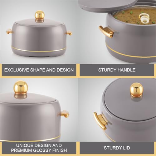 Image of Modware Atlantis Casserole 2500ml Elegant Design Premium Hot Pot, Retains Temperature for Hours, Insulated Inner Steel Casserole for Roti, Hot Box for Home, Chapati Box, Serving Bowl with Lid (Grey)